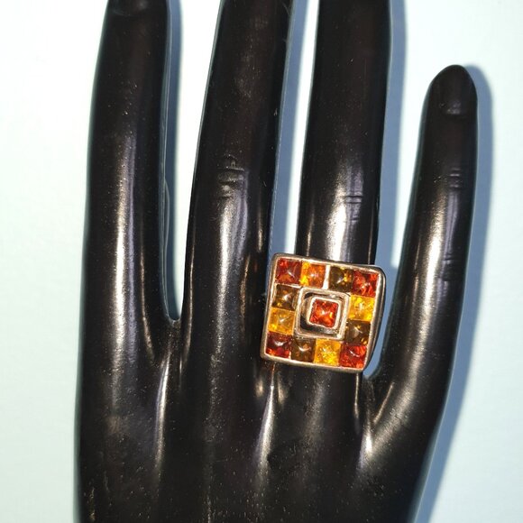 BOLD Baltic AMBER 925 Sterling Silver Cocktail Ring - Picture 9 of 11